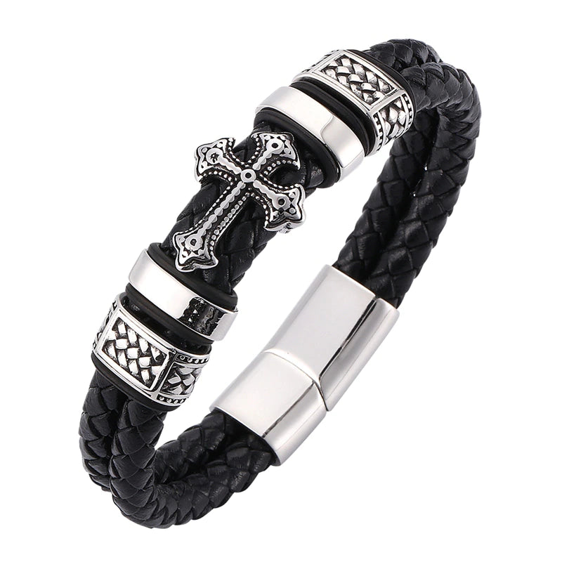 Leather Cross Bracelet