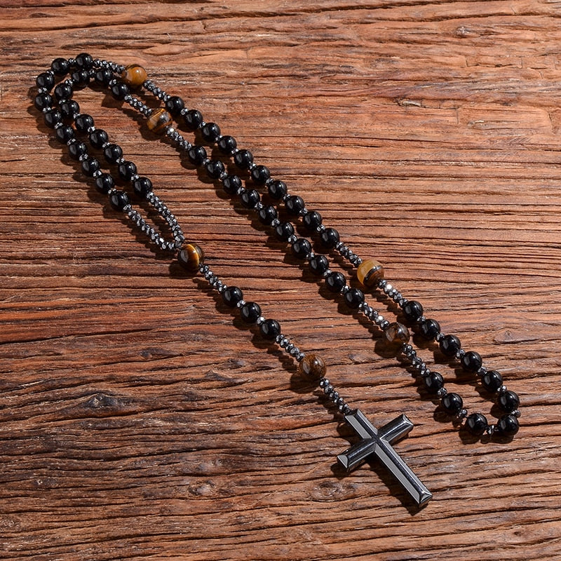 Yellow Tiger Eyes Black Rosary