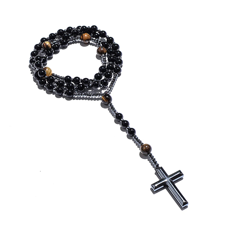 Yellow Tiger Eyes Black Rosary