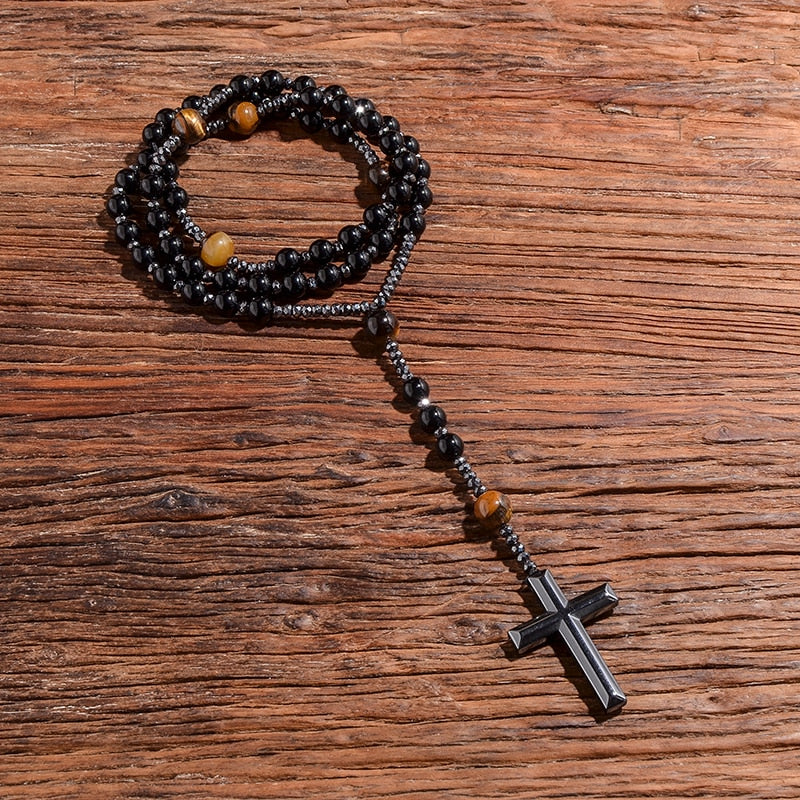 Yellow Tiger Eyes Black Rosary