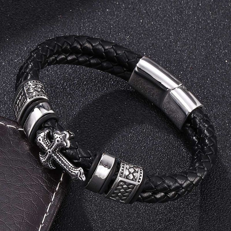 Leather Cross Bracelet