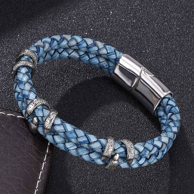 UNISEX Blue Braided Leather