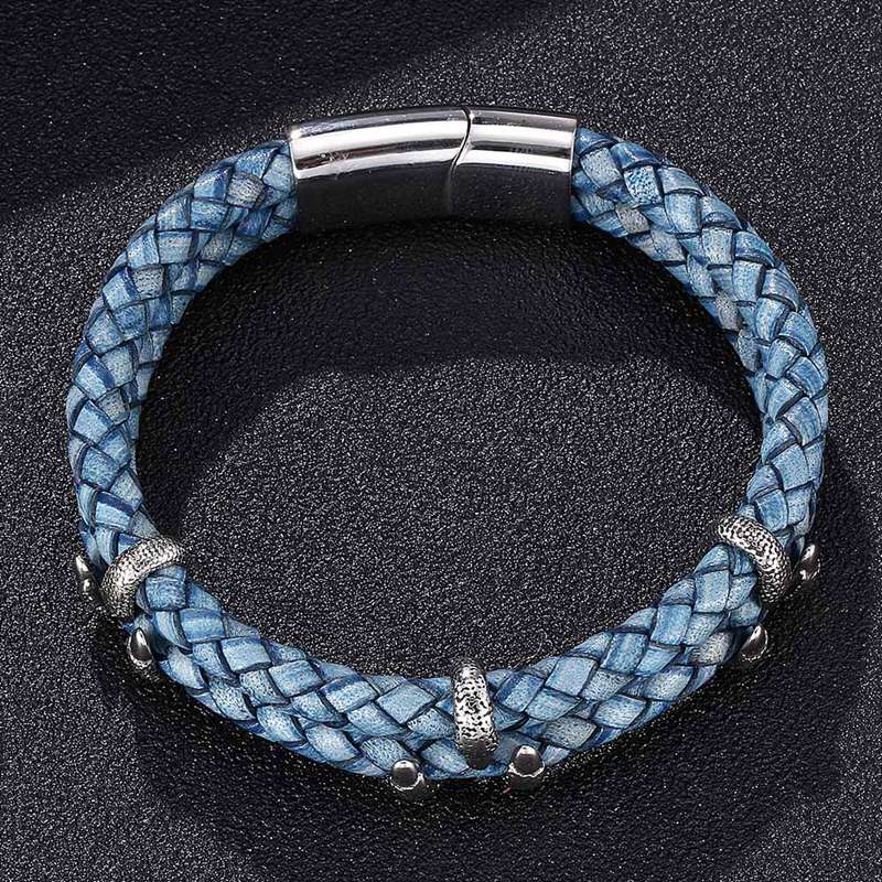 UNISEX Blue Braided Leather