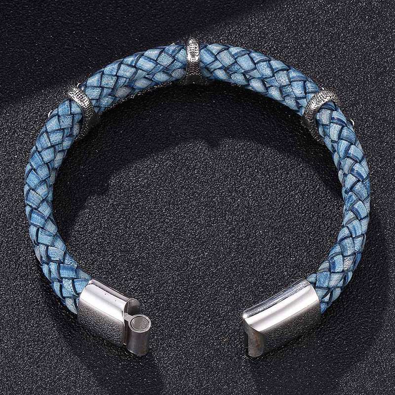 UNISEX Blue Braided Leather